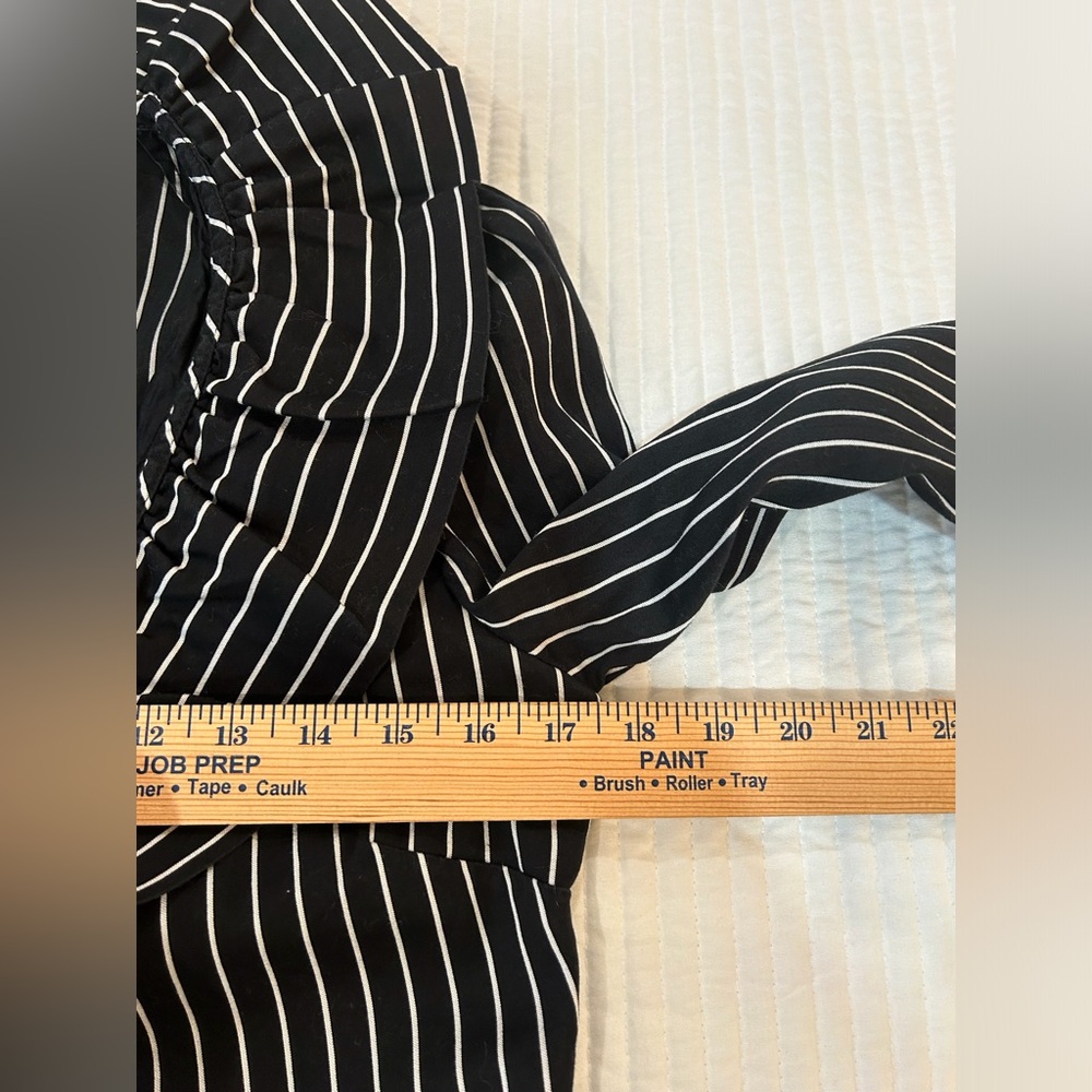 Lauren Ralph Lauren Blk Pinstripe Ruffle Peplum Blazer Shirt Steampunk SZ 10 - Picture 11 of 16